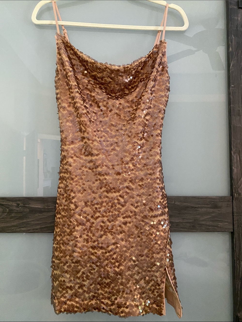 $118 msrp Astr Rose Gold Sequin Cowl Mini Dress xs - Picture 2 of 8